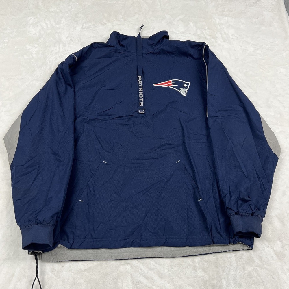 NFL New England Patriots Windbreaker Mens L Blue Quarter Zip Fleece Lined KN05